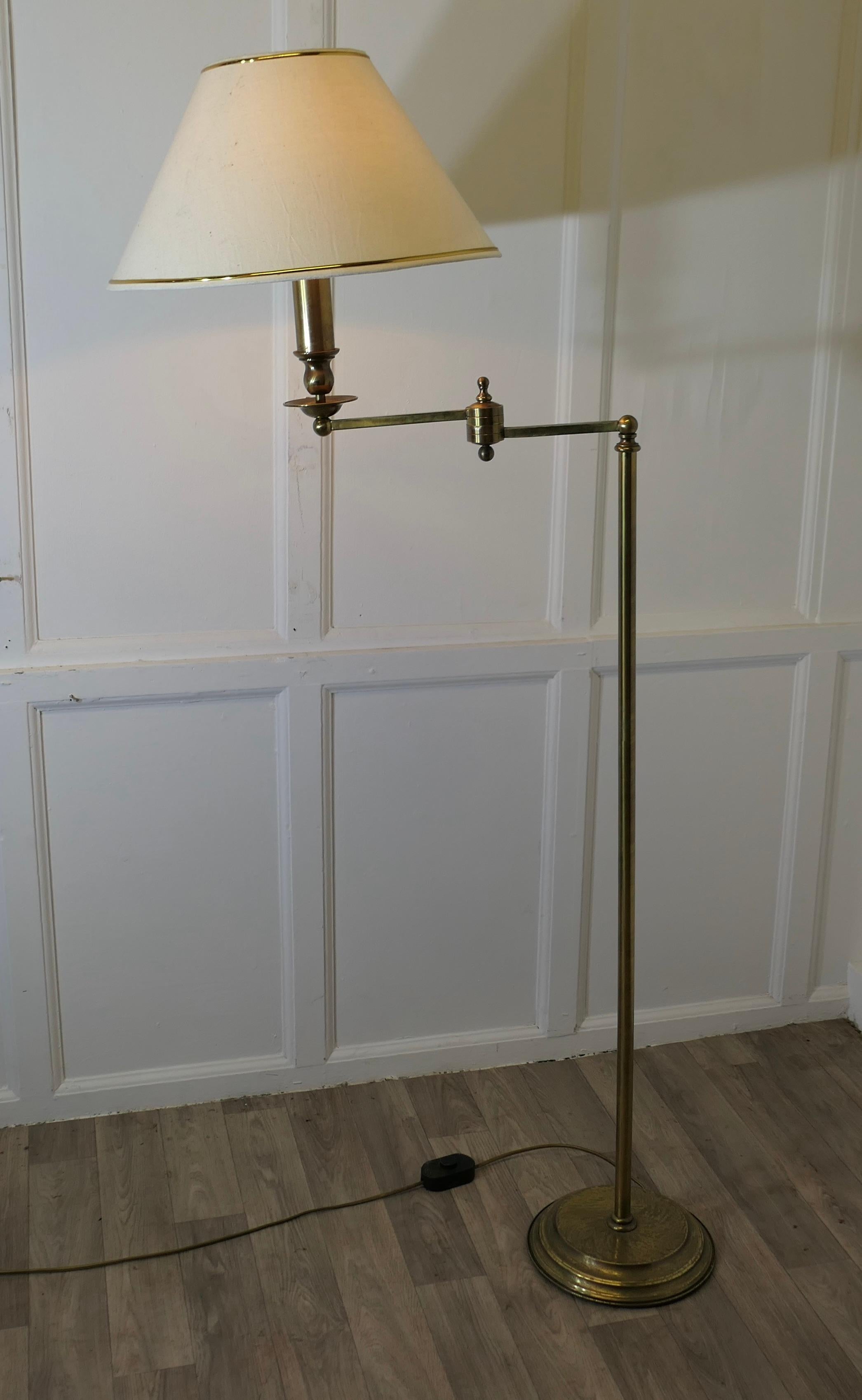 Mid-20th Century French Art Deco Adjustable Swing Arm Floor Lamp, Reading Lamp