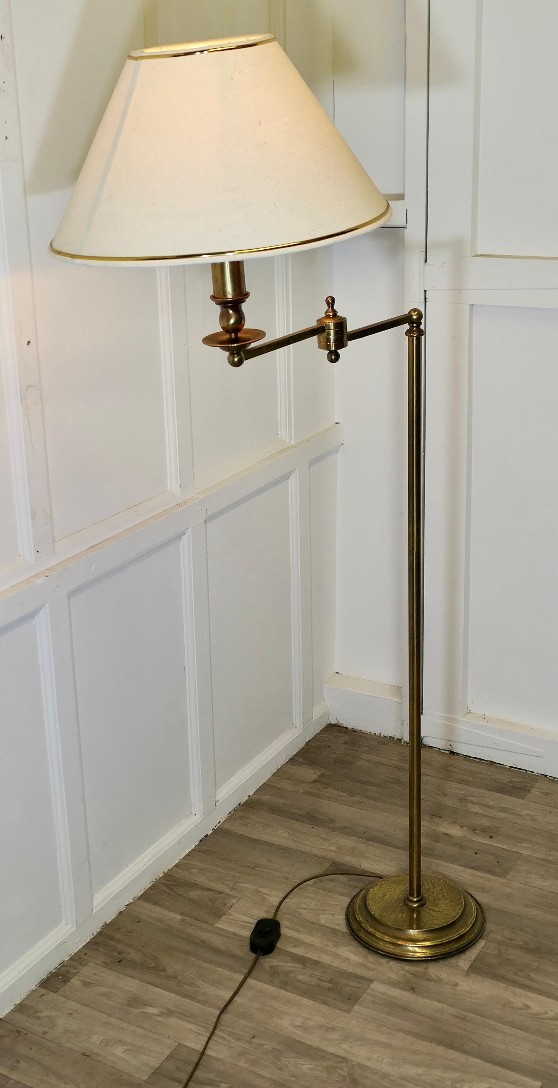 Brass French Art Deco Adjustable Swing Arm Floor Lamp, Reading Lamp