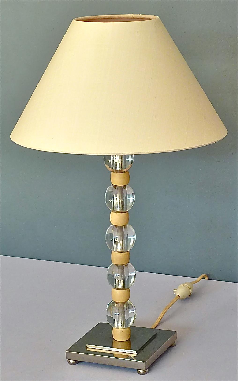 French Art Deco Adnet Baccarat Style Table Lamp Chrome Glass Ivory Color 1930s For Sale 5