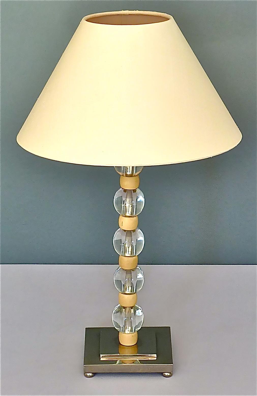 French Art Deco Adnet Baccarat Style Table Lamp Chrome Glass Ivory Color 1930s For Sale 6