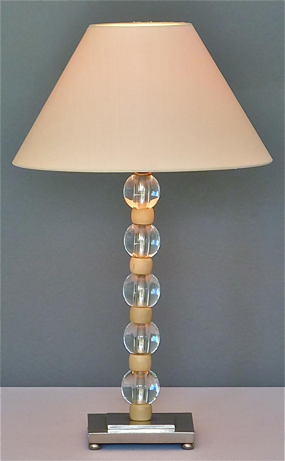 French Art Deco Adnet Baccarat Style Table Lamp Chrome Glass Ivory Color 1930s For Sale 7