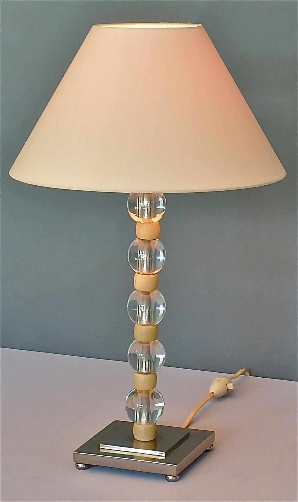 French Art Deco Adnet Baccarat Style Table Lamp Chrome Glass Ivory Color 1930s For Sale 8