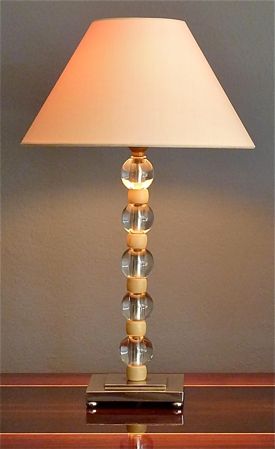 French Art Deco Adnet Baccarat Style Table Lamp Chrome Glass Ivory Color 1930s For Sale 11