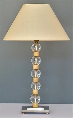 French Art Deco Adnet Baccarat Style Table Lamp Chrome Glass Ivory Color 1930s