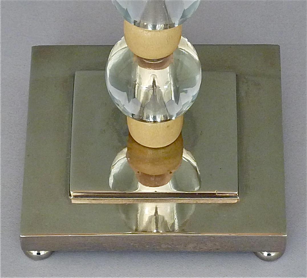 Textile French Art Deco Adnet Baccarat Style Table Lamp Chrome Glass Ivory Color 1930s For Sale