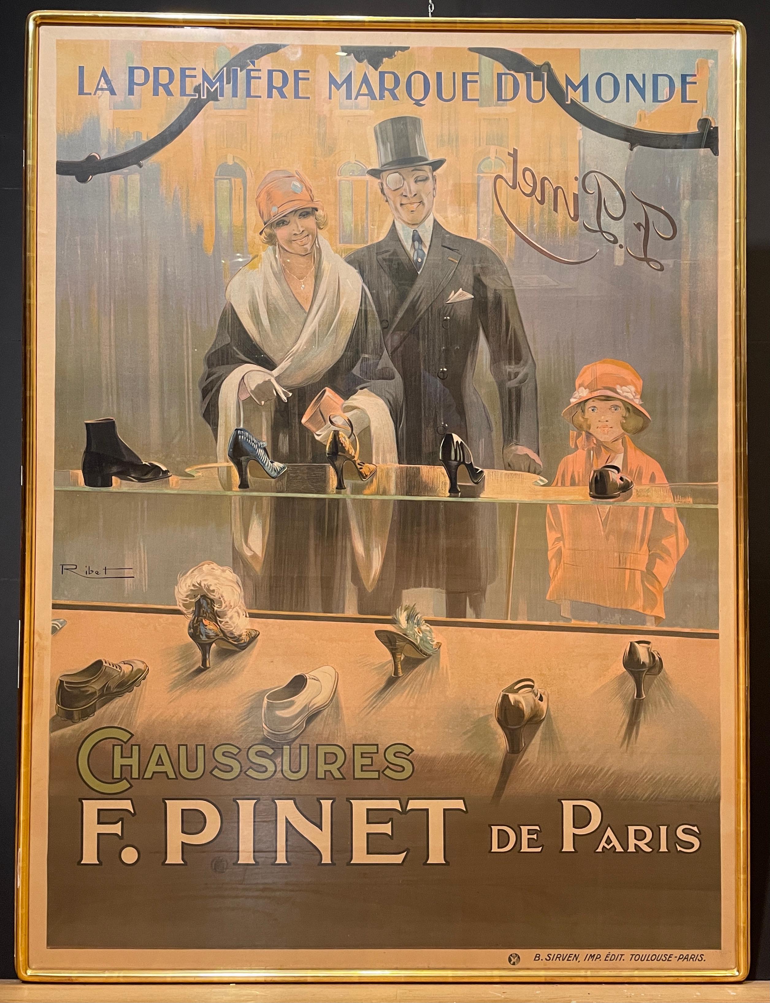 Shopping for shoes in Paris with the family? Gilt framed antique French Art Deco advertising poster, 