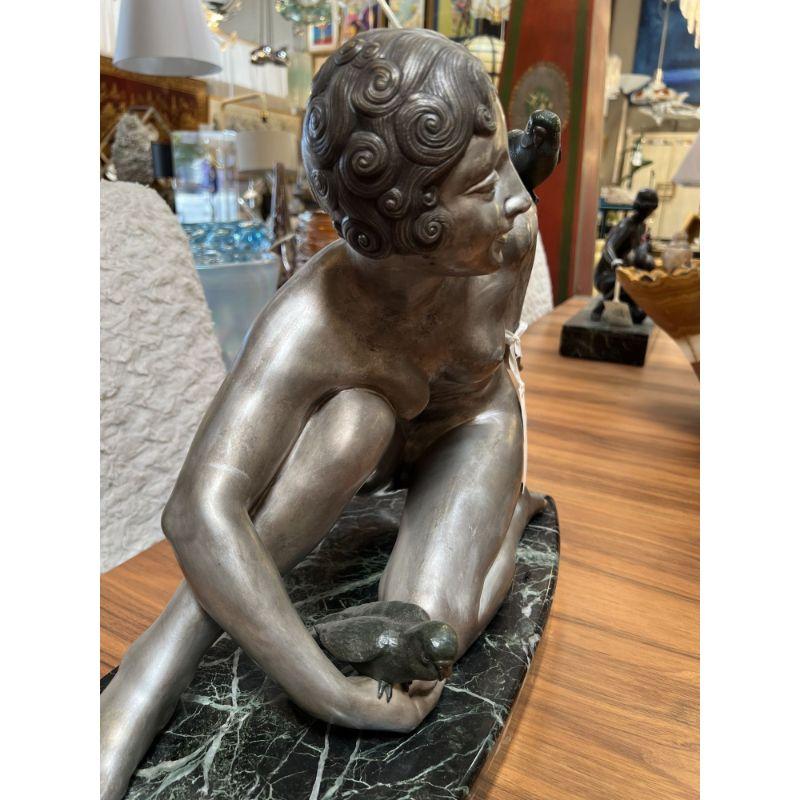 Art Déco français A.G. Sculpture en bronze argenté Rigault Bon état - En vente à Los Angeles, CA