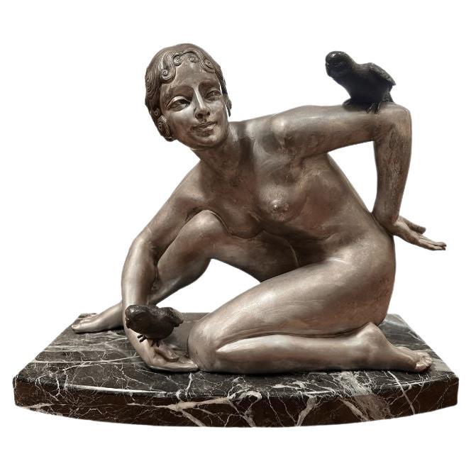 Art Déco français A.G. Sculpture en bronze argenté Rigault en vente