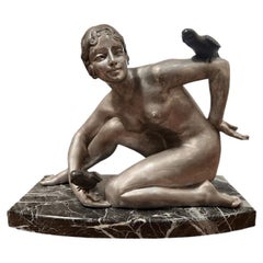 French Art Deco A.G. Rigault Silvered Bronze Sculpture