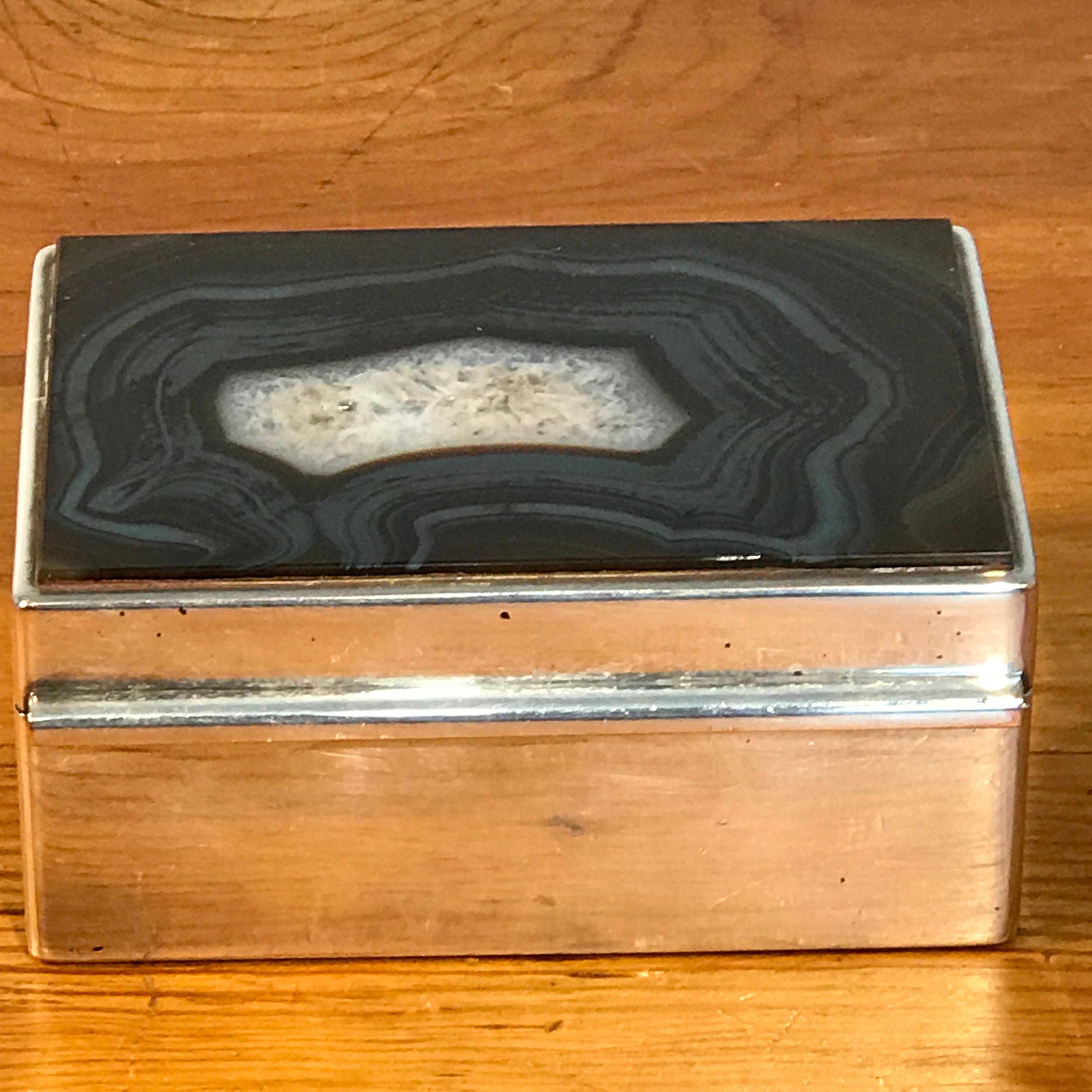 20th Century French Art Deco Agate and Silver Plate Table Box