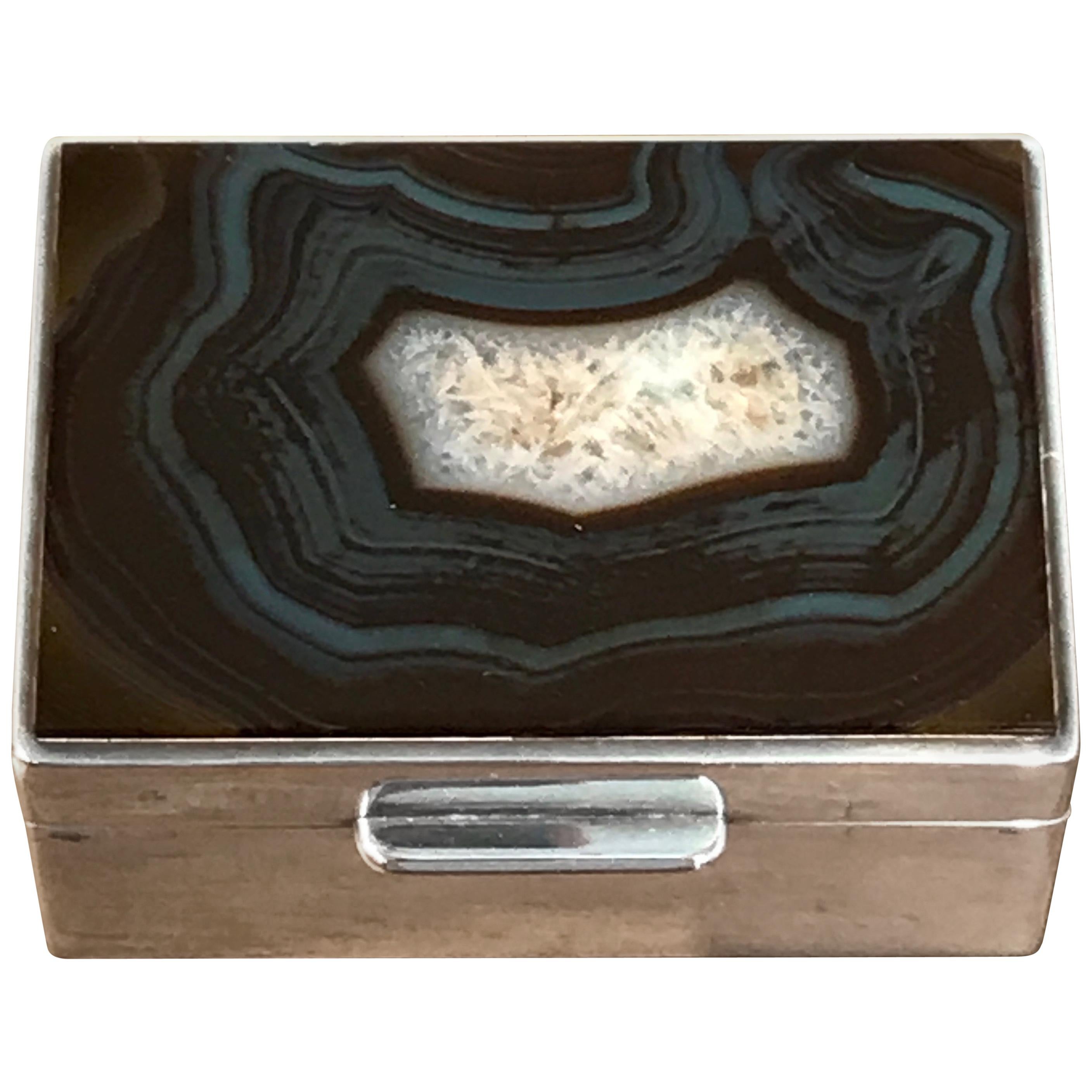 French Art Deco Agate and Silver Plate Table Box