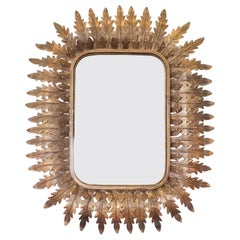 French Art Deco Aged Gilt Acanthus Leaf Raised Mirror