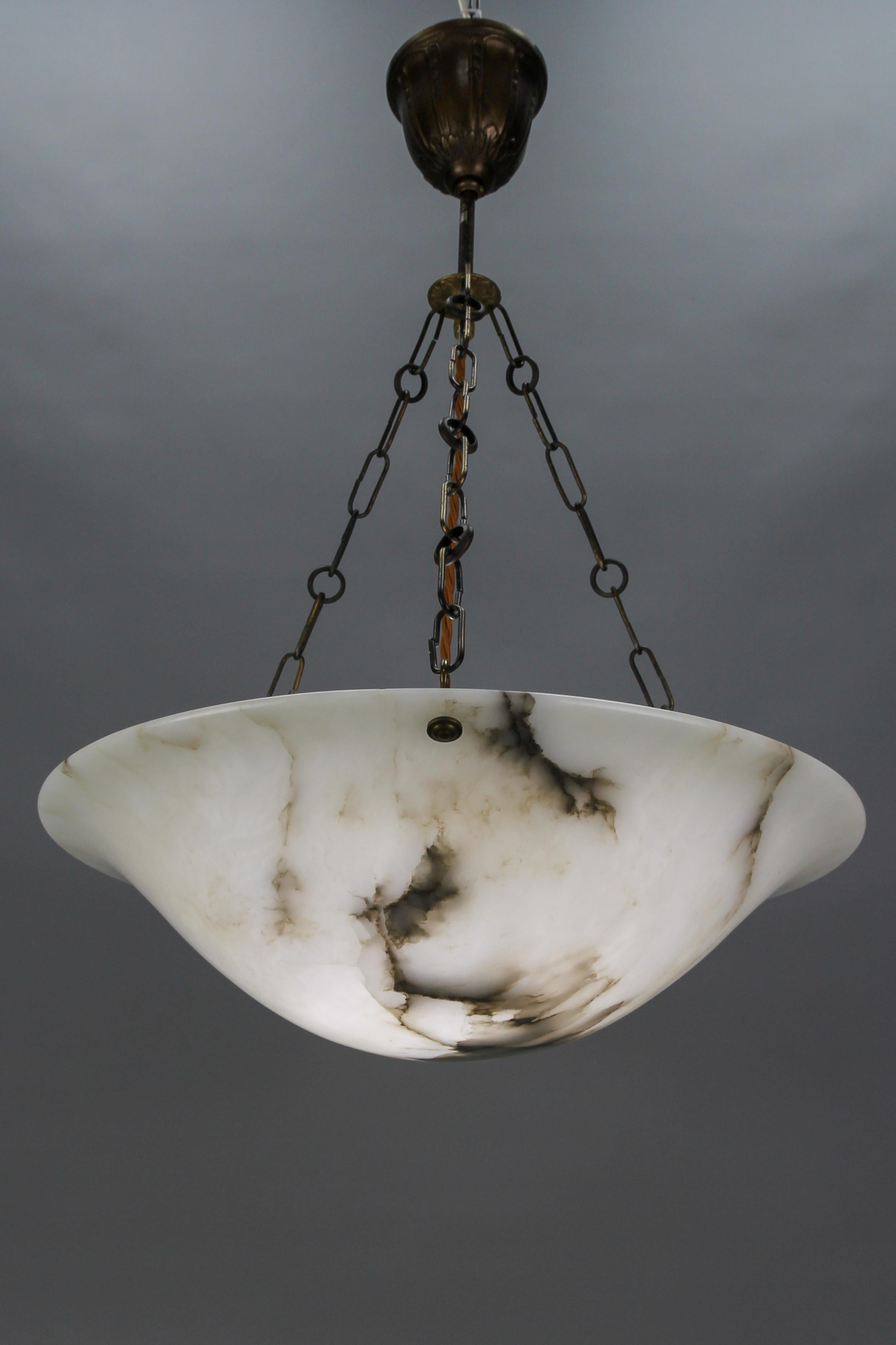 French Art Deco Alabaster and Brass Pendant Light, ca 1920 For Sale 11