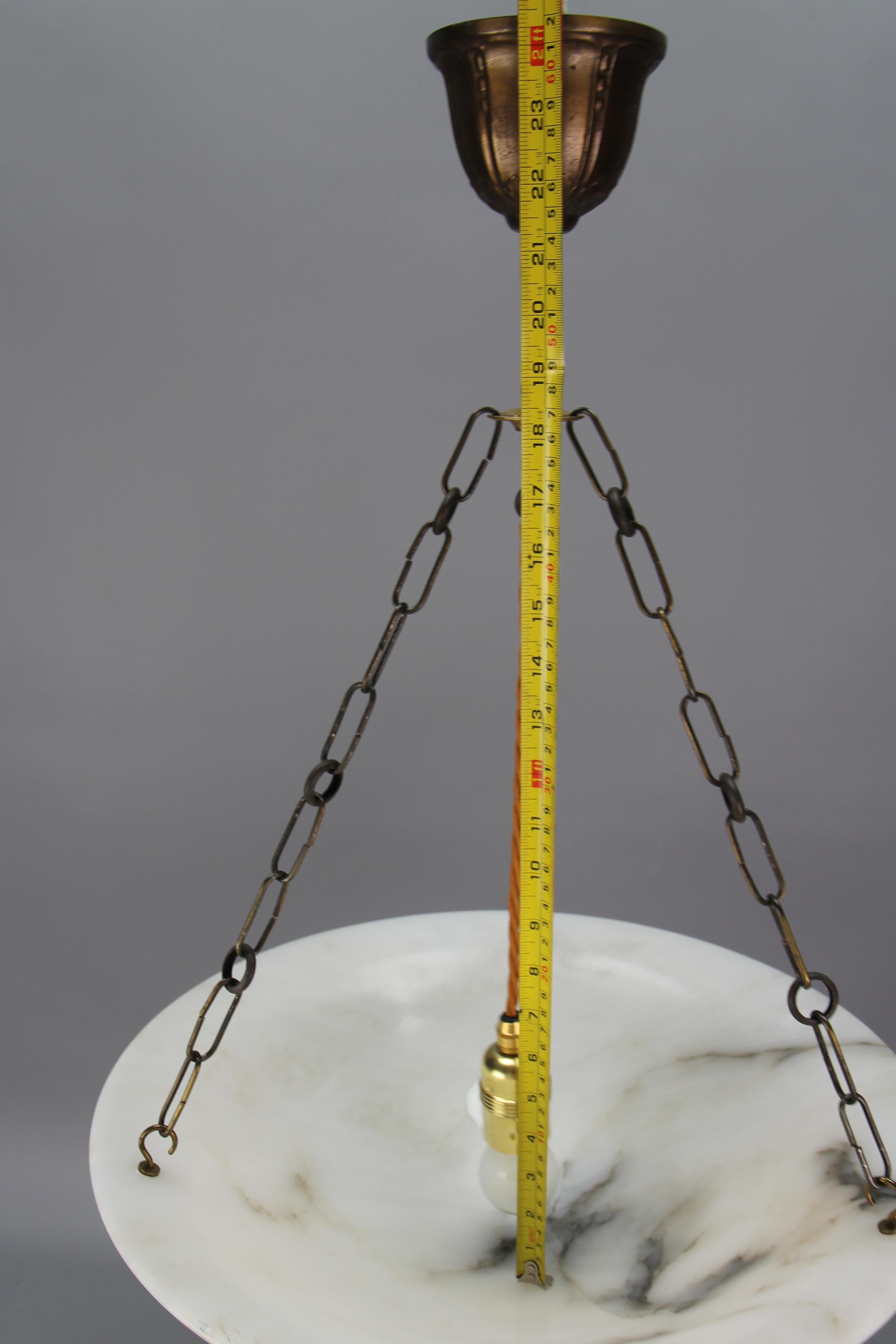 French Art Deco Alabaster and Brass Pendant Light, ca 1920 15