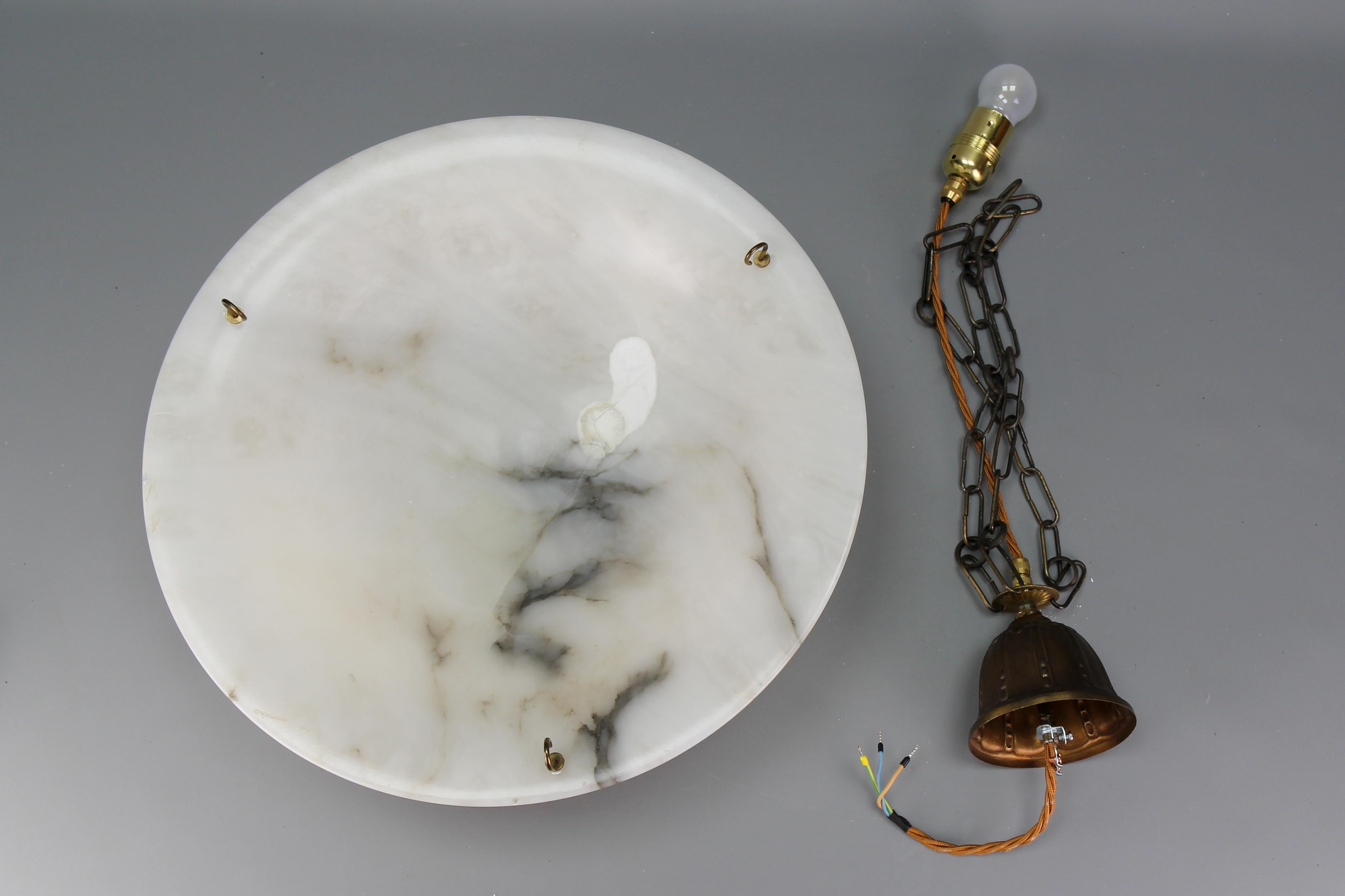 French Art Deco Alabaster and Brass Pendant Light, ca 1920 16