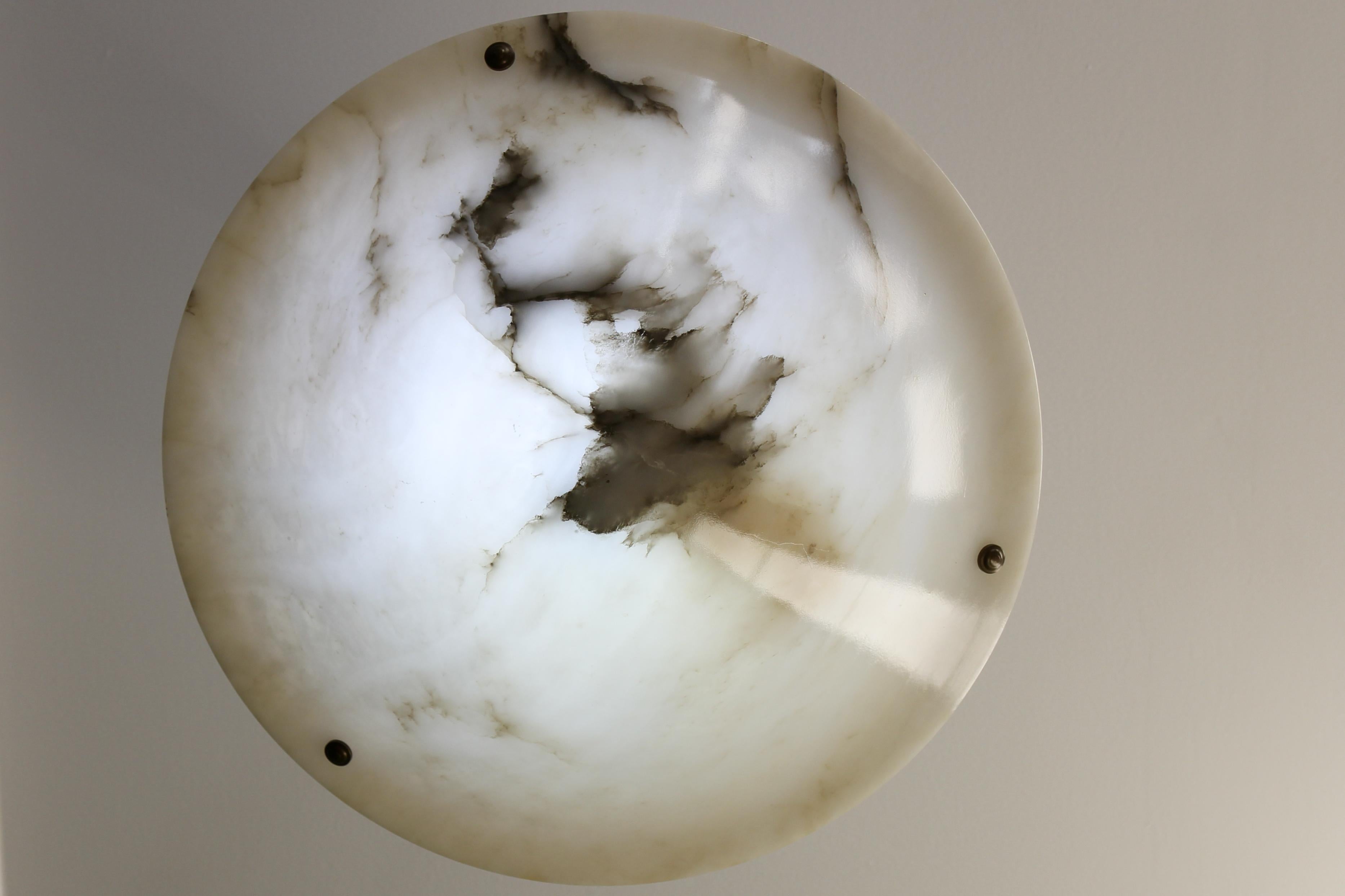 French Art Deco Alabaster and Brass Pendant Light, ca 1920 2