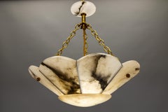 French Art Deco Alabaster and Brass Pendant Light with Segmented Shade, 1920s
