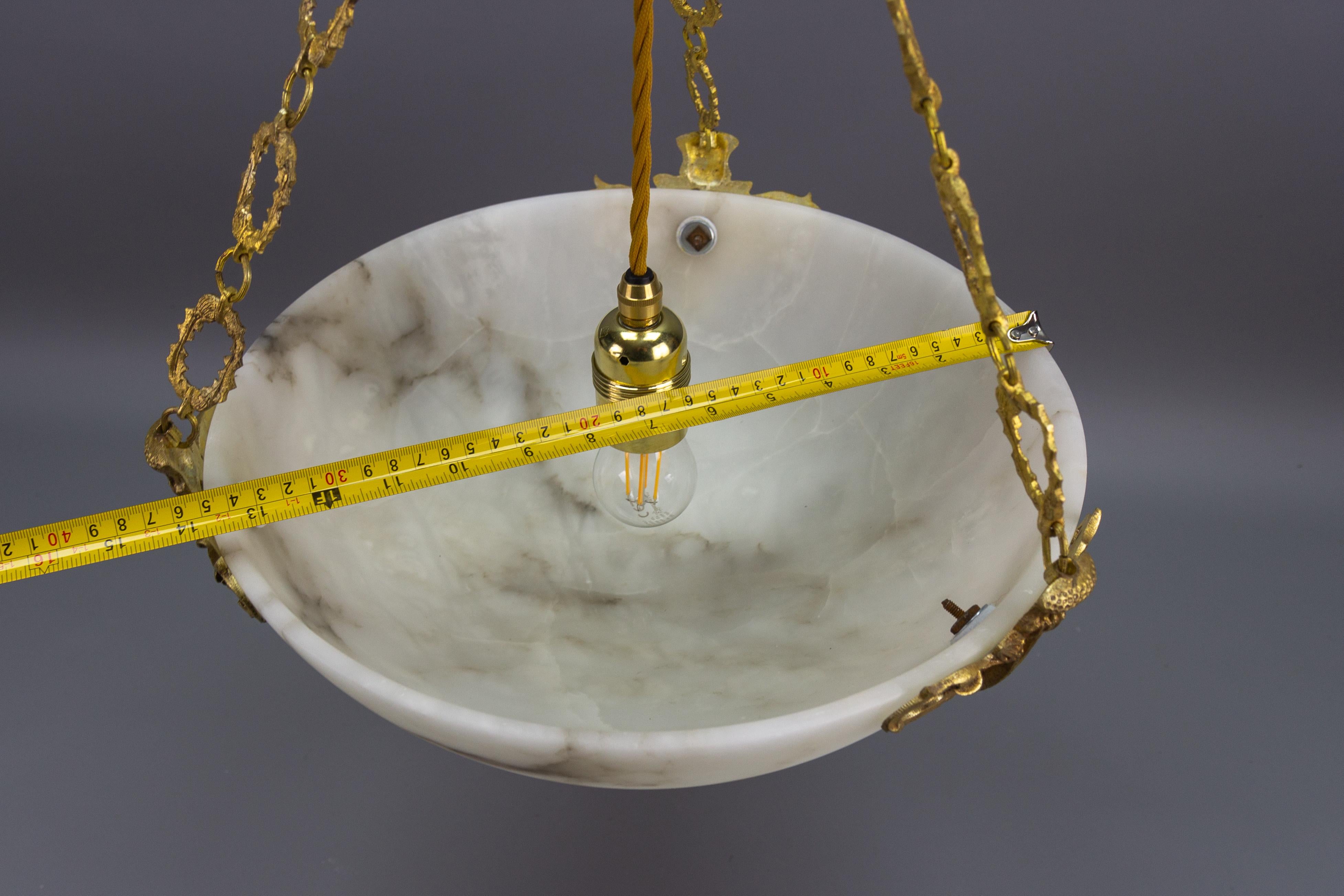French Art Deco Alabaster and Bronze Thistle Pendant Light Fixture, ca. 1920 For Sale 14