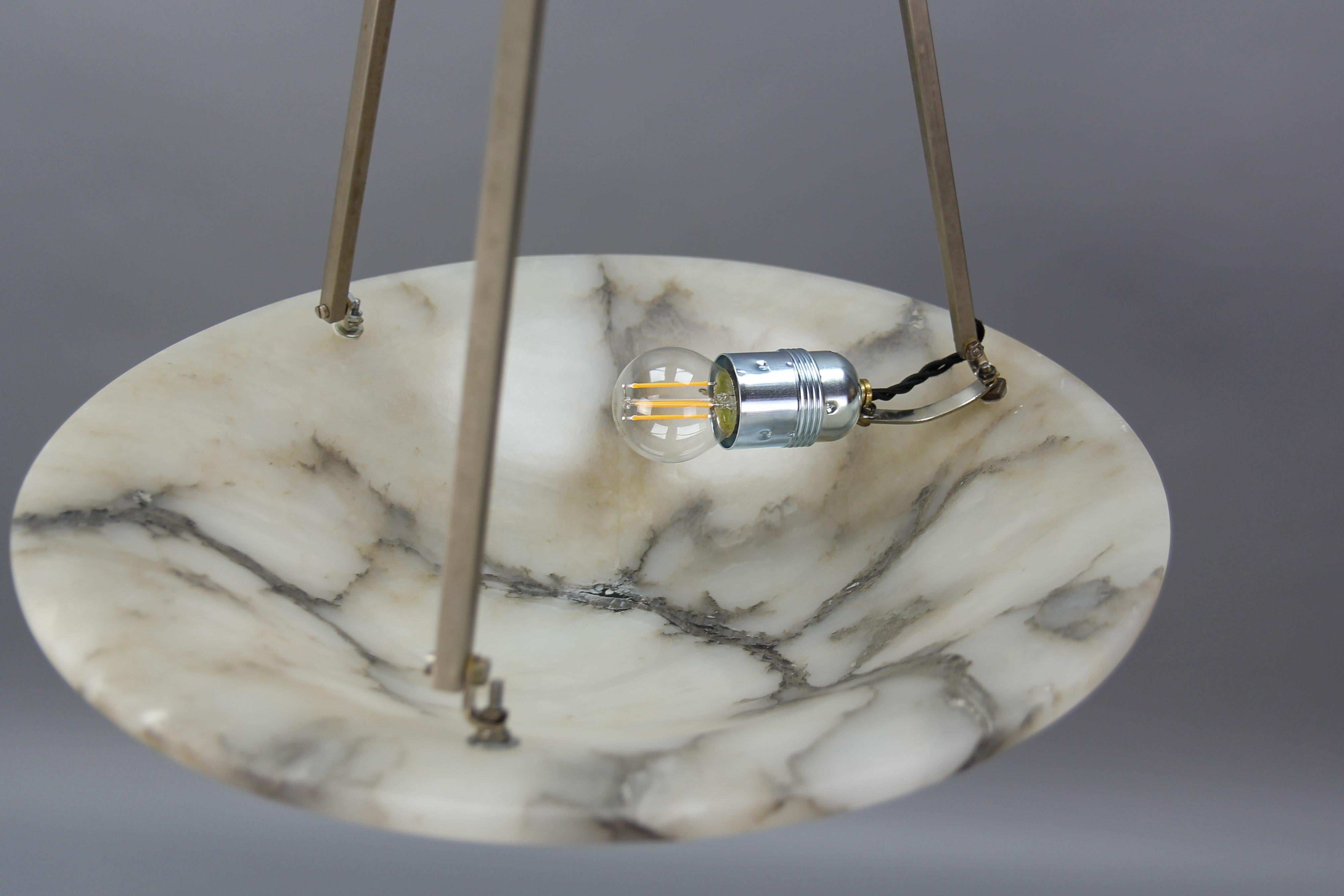 French Art Deco Alabaster and Chromed Brass Pendant Light Fixture, 1930s 7