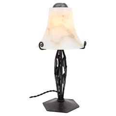 Used French Art Deco Alabaster and Wrought-Iron Table Lamp, 1925