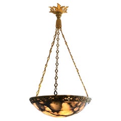 Lustre Art déco français en bronze albâtre, Paris, 1910-1920
