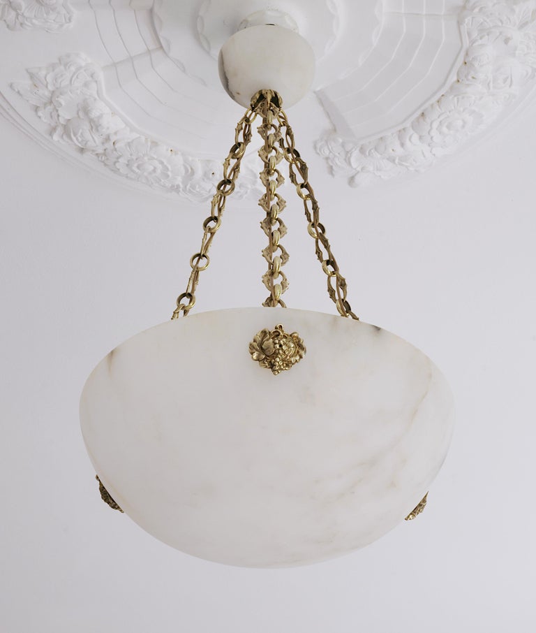 French Art Deco Alabaster and Bronze Pendant Chandelier, 1920s For Sale at  1stDibs