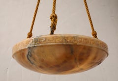 French Art Deco Alabaster Greek Key Chandelier, France, circa 1940