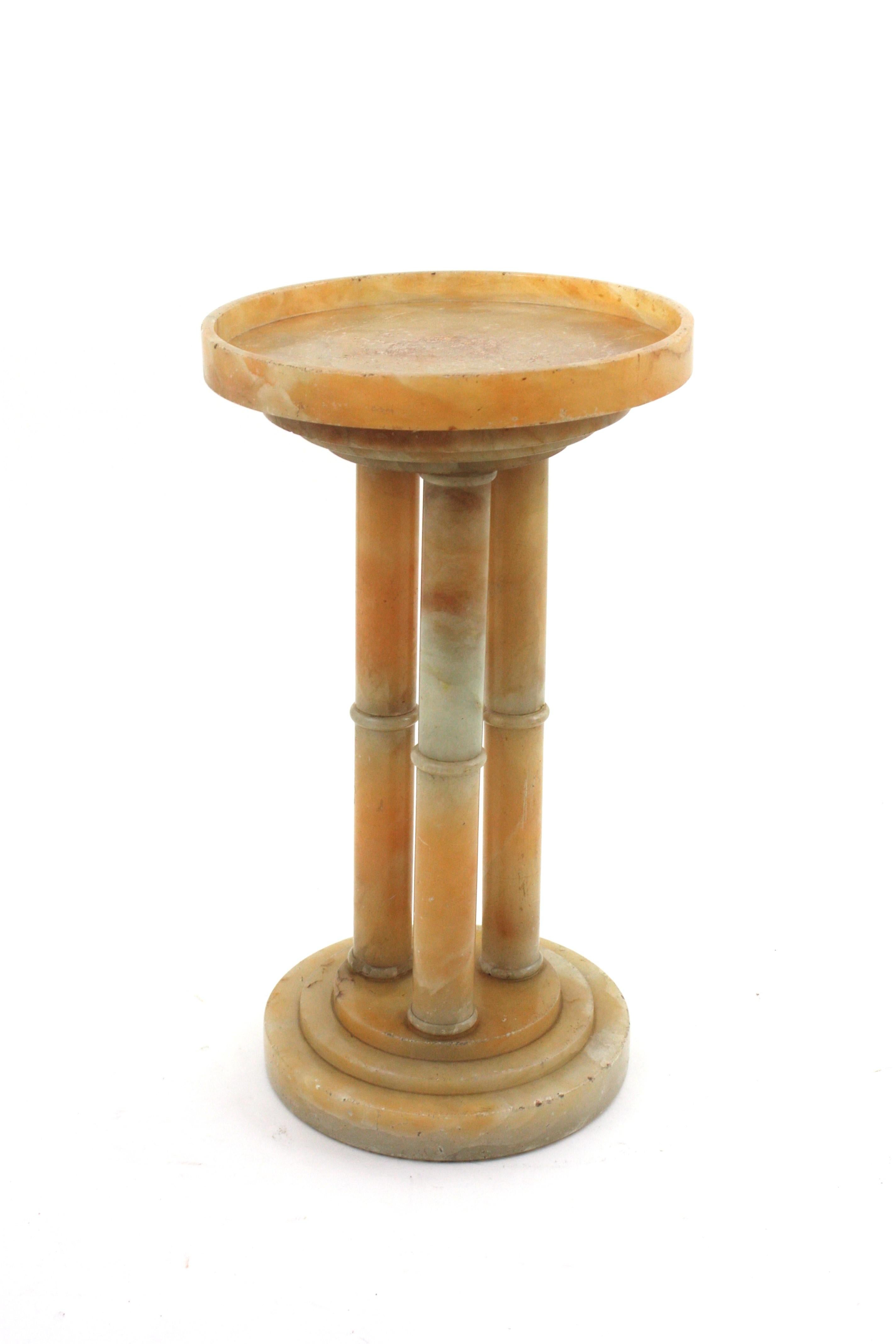 Carved French Art Deco Alabaster Gueridon Table / Side Table