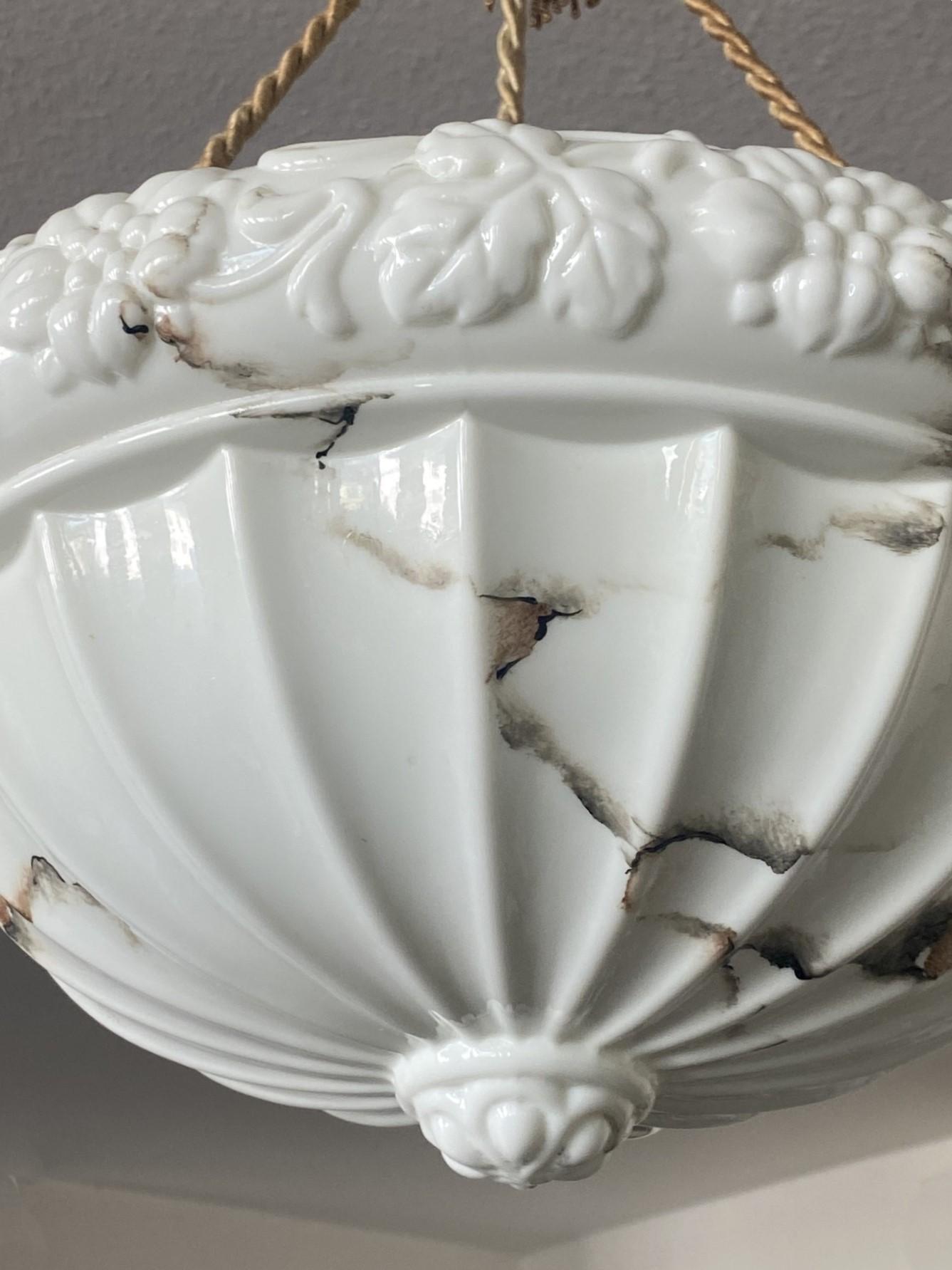 French Art Deco Alabaster Looking Art Glass Pendant Lantern, 1920-1930 For Sale 4