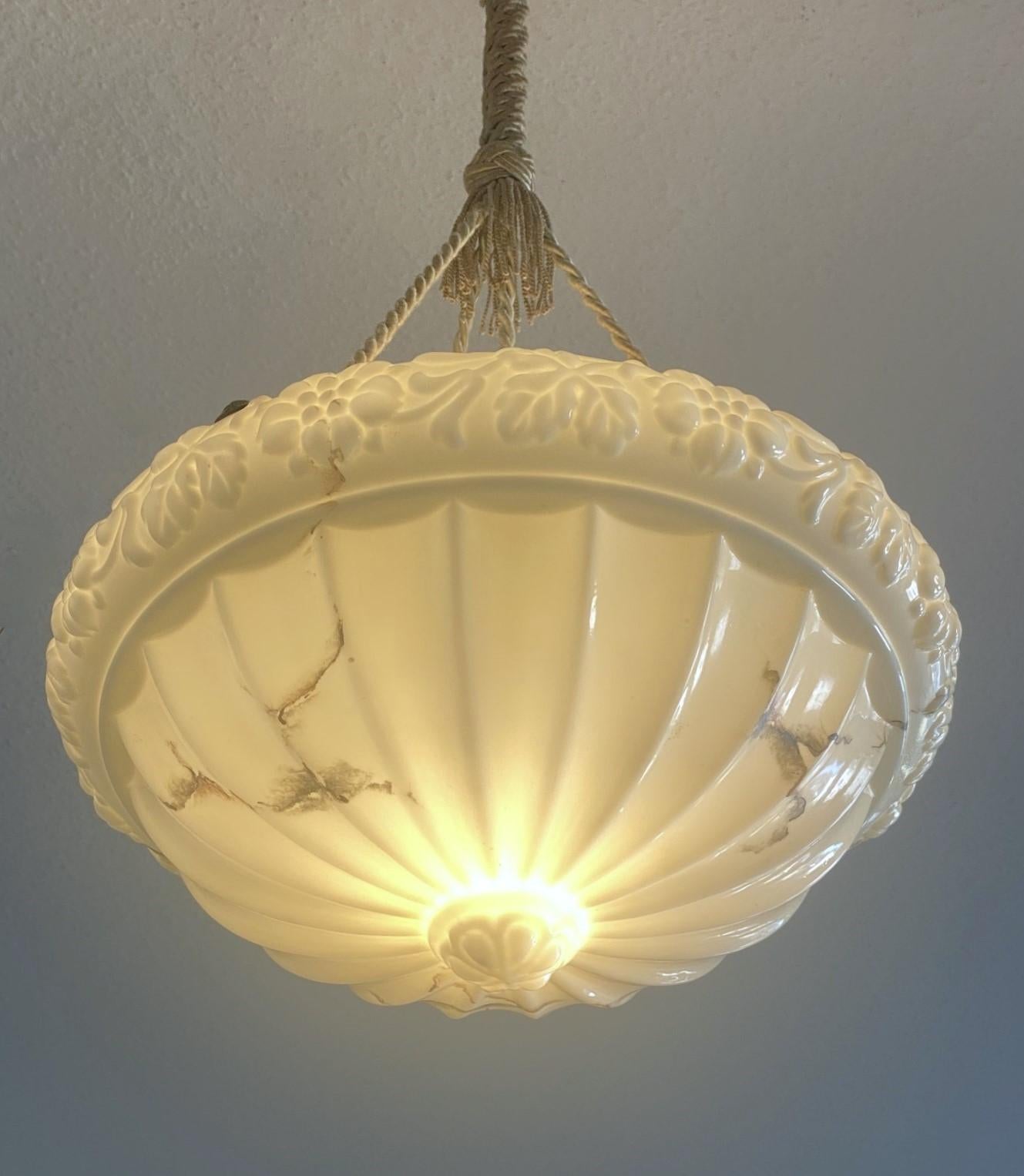 French Art Deco Alabaster Looking Art Glass Pendant Lantern, 1920-1930 For Sale 7