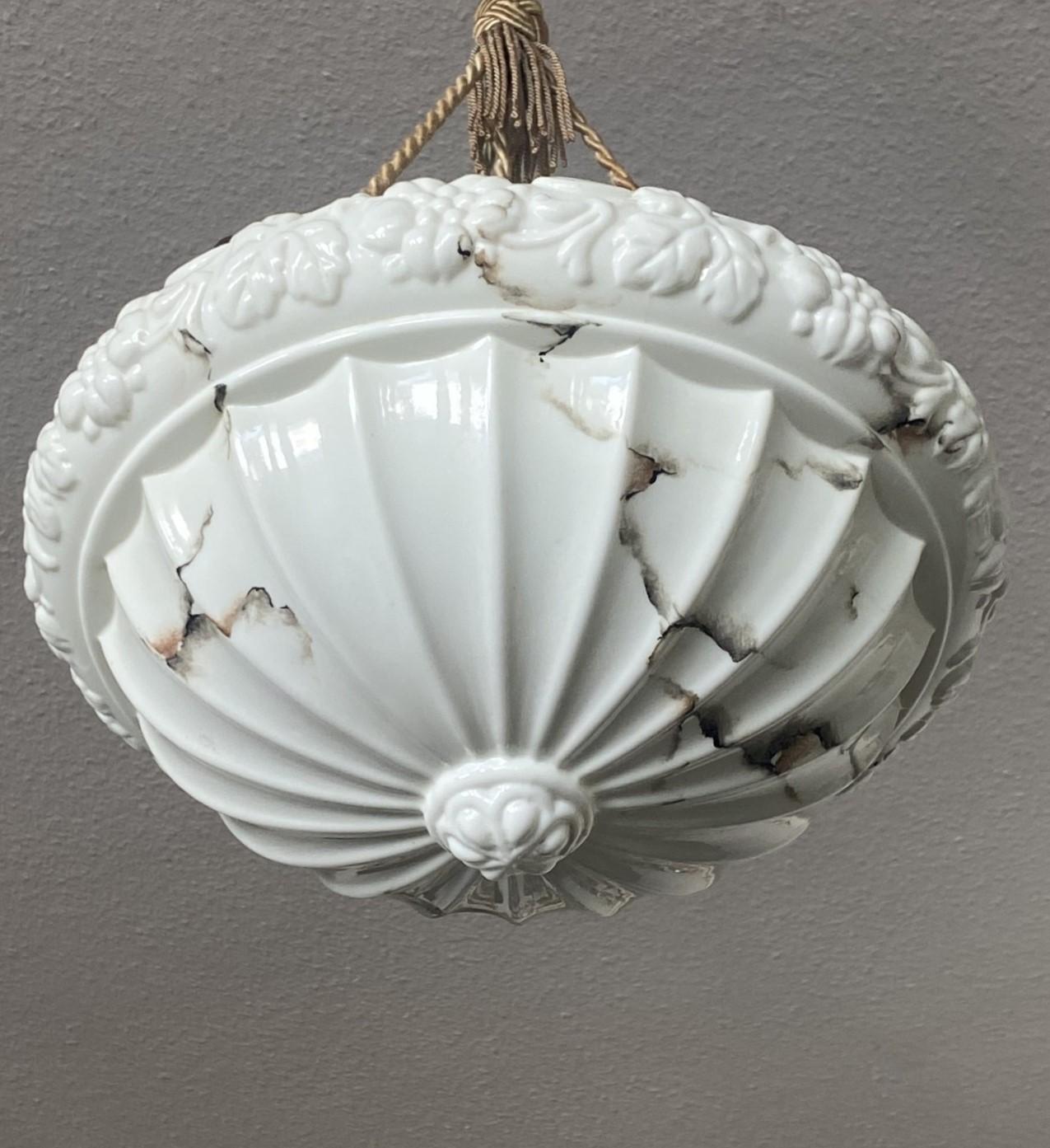 French Art Deco Alabaster Looking Art Glass Pendant Lantern, 1920-1930 For Sale 9