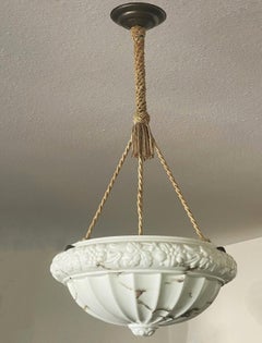 French Art Deco Alabaster Looking Art Glass Pendant Lantern, 1920-1930