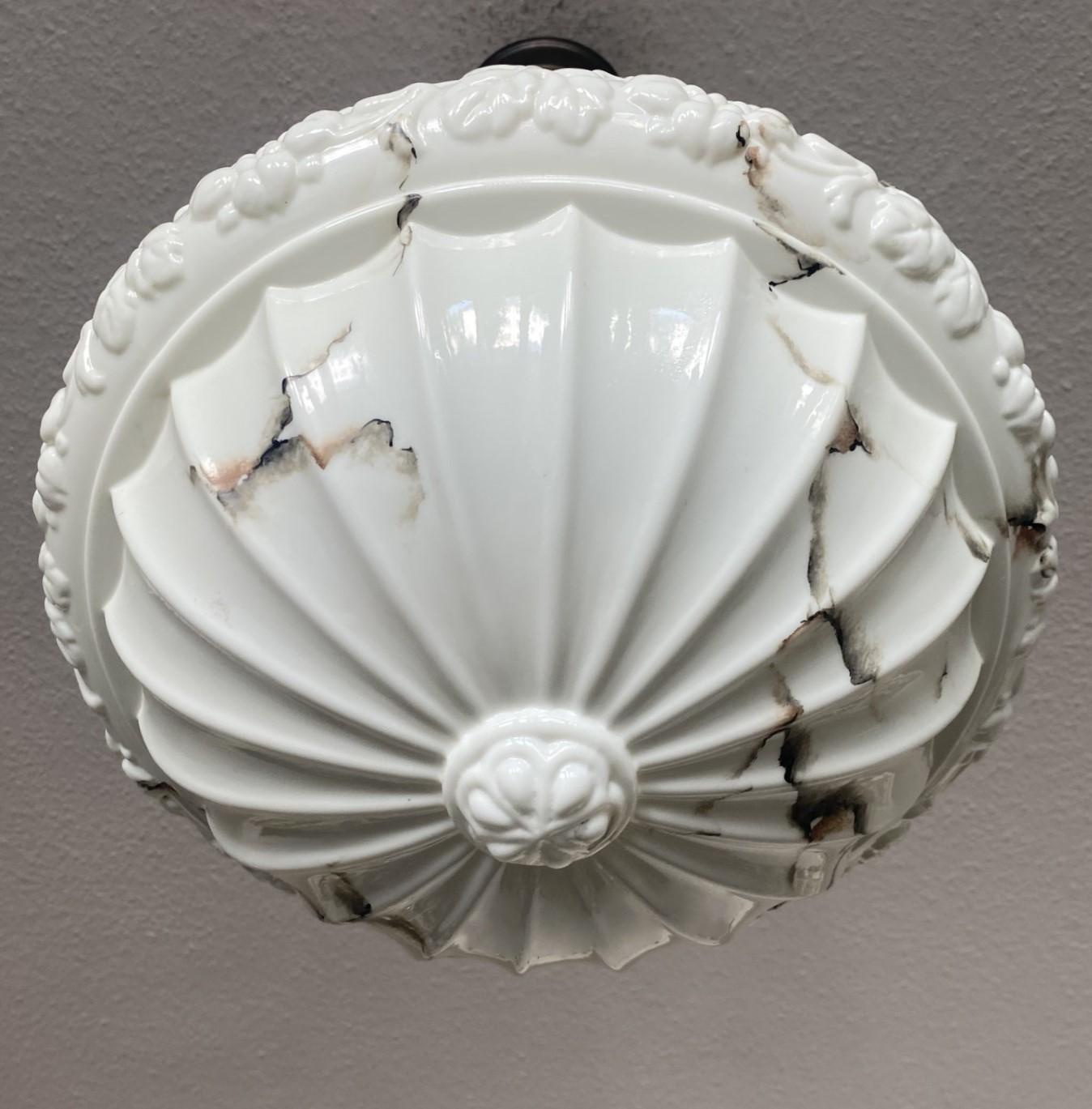 French Art Deco Alabaster Looking Art Glass Pendant Lantern, 1920-1930 For Sale 1