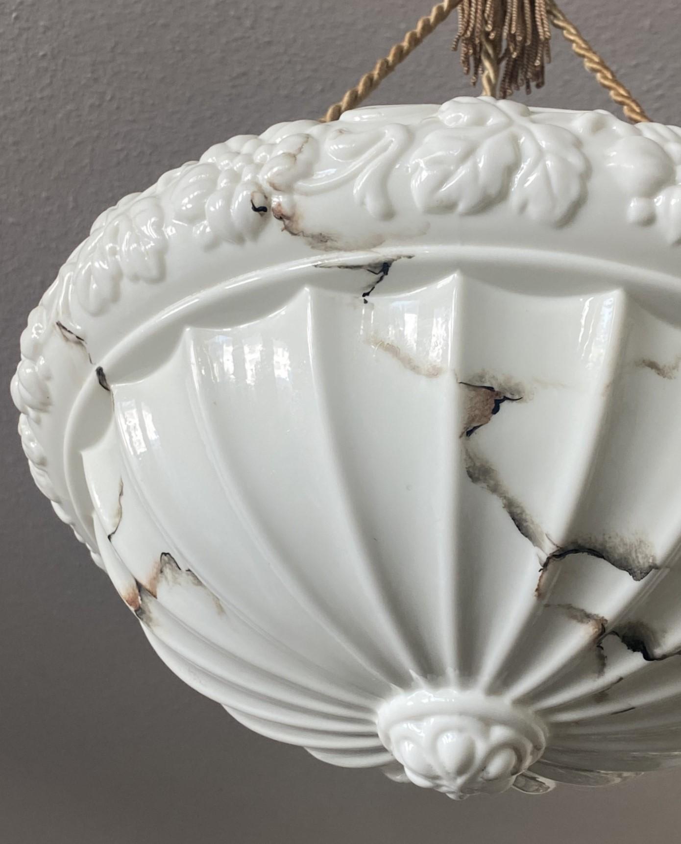 French Art Deco Alabaster Looking Art Glass Pendant Lantern, 1920-1930 For Sale 3