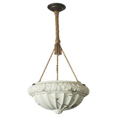 French Art Deco Alabaster Looking Art Glass Pendant Lantern, 1920-1930