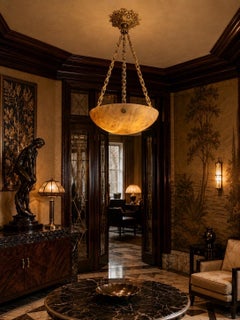 French Art Deco Alabaster Pendant Chandelier, 1920