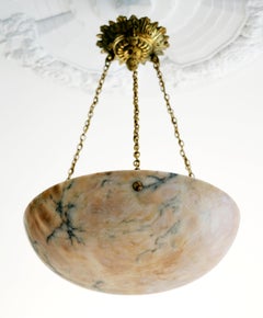 French Art Deco Alabaster Pendant Chandelier, 1920