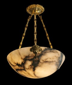 French Art Deco Alabaster Pendant Chandelier, 1920