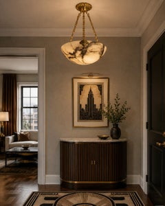 French Art Deco Alabaster Pendant Chandelier, 1920