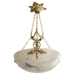 Used French Art Deco Alabaster Pendant Chandelier, 1920