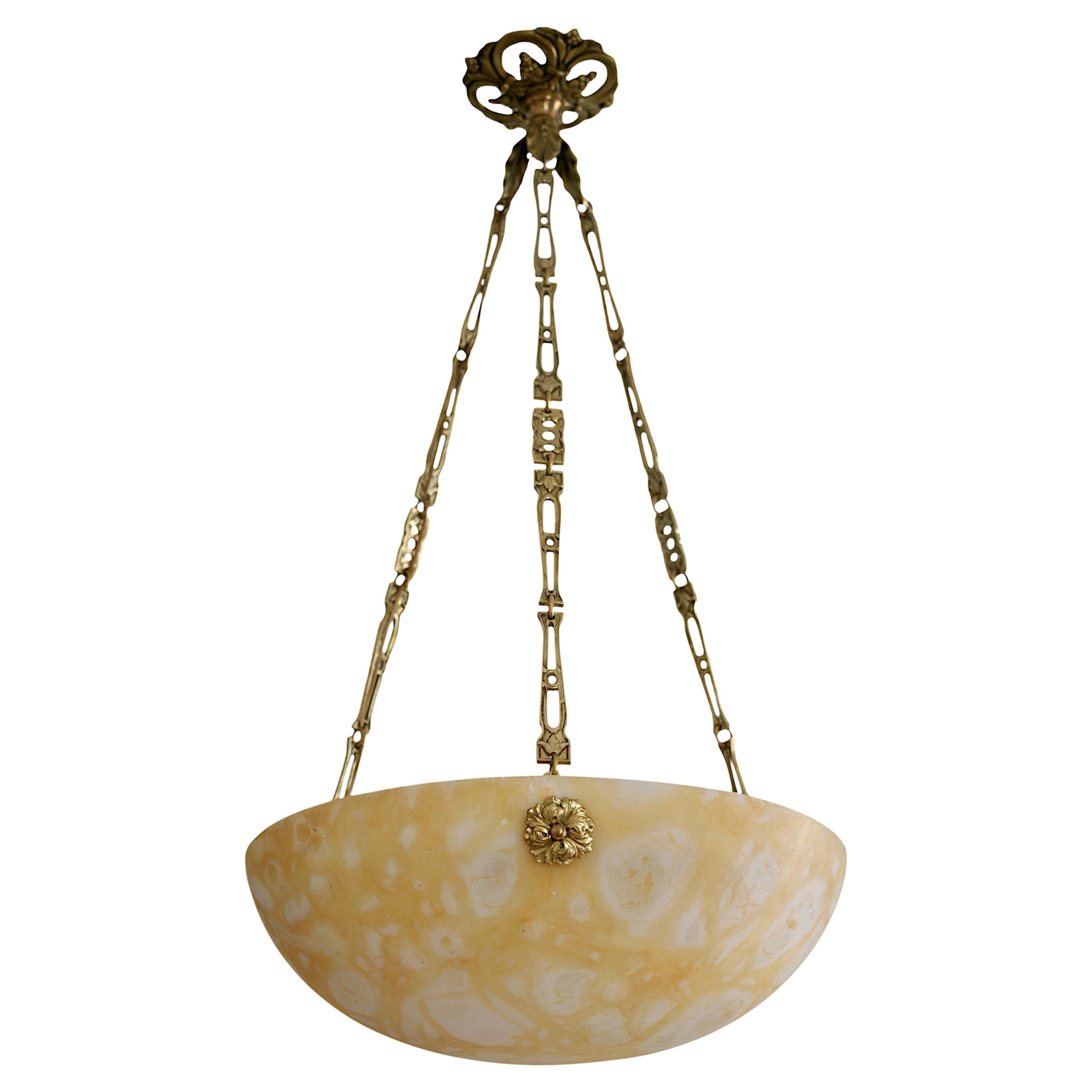 French Art Deco Alabaster Pendant Chandelier, 1915-1920