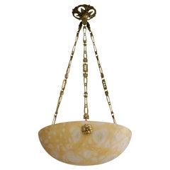 French Art Deco Alabaster Pendant Chandelier, 1915-1920