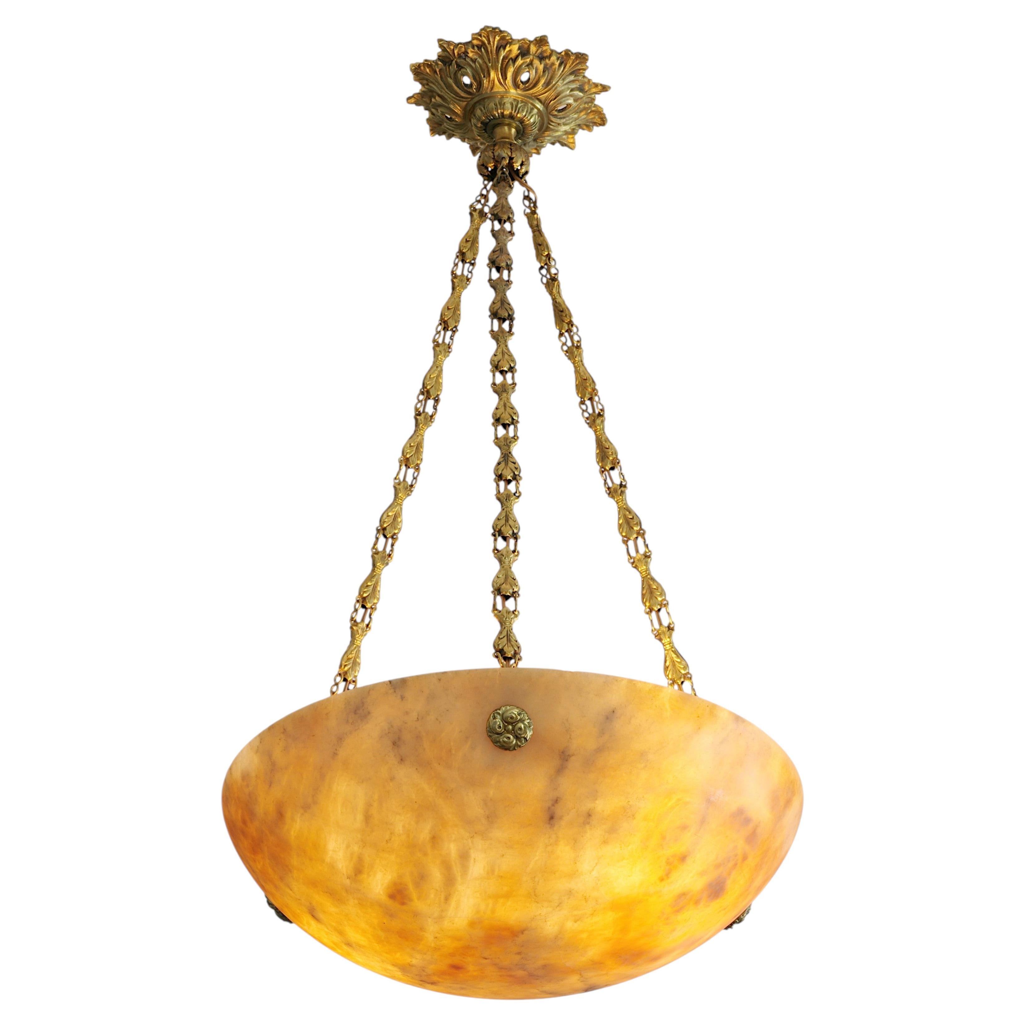 French Art Deco Alabaster Pendant Chandelier, 1920