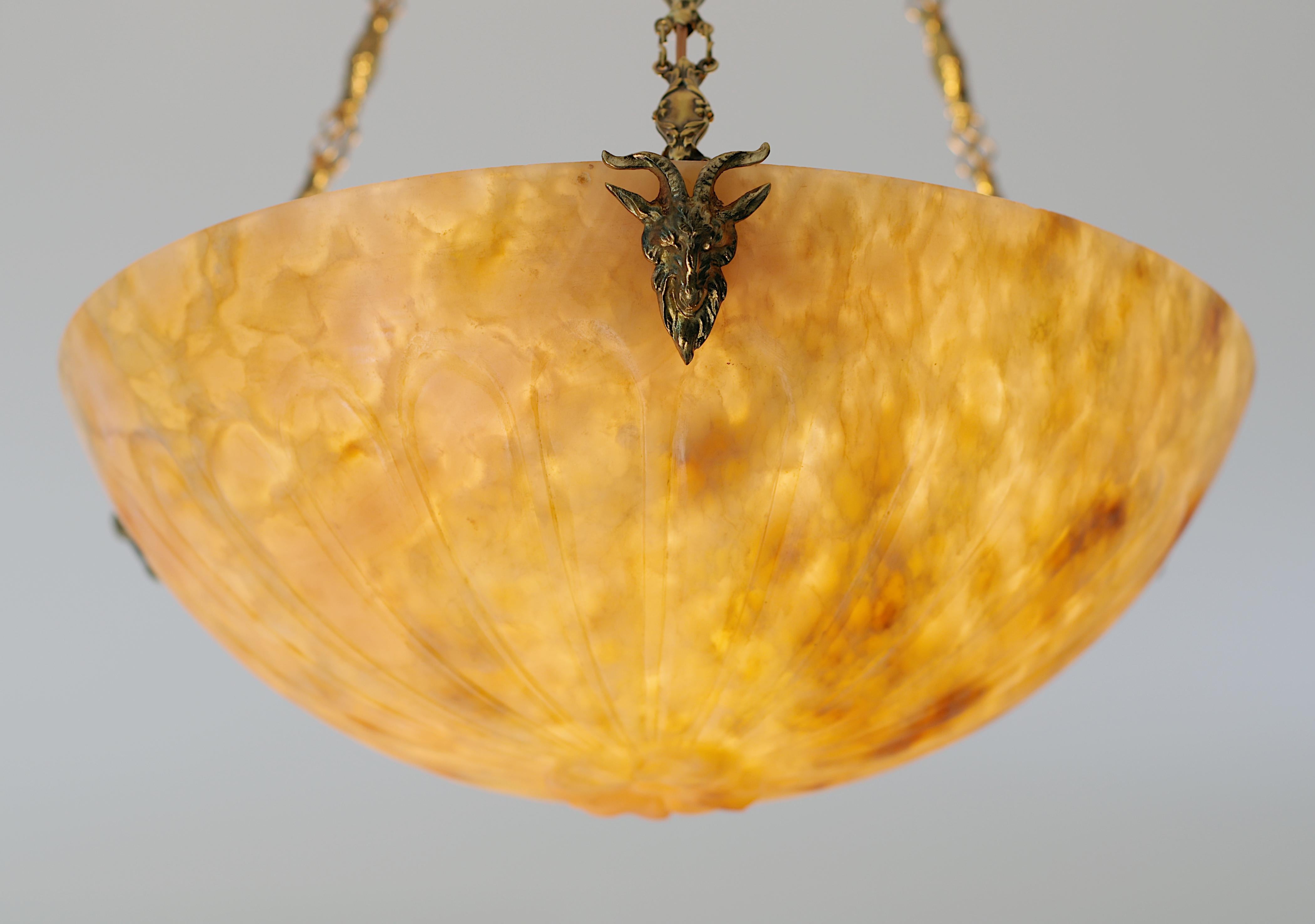 French Art Deco Alabaster Pendant Chandelier, 1910s For Sale 6