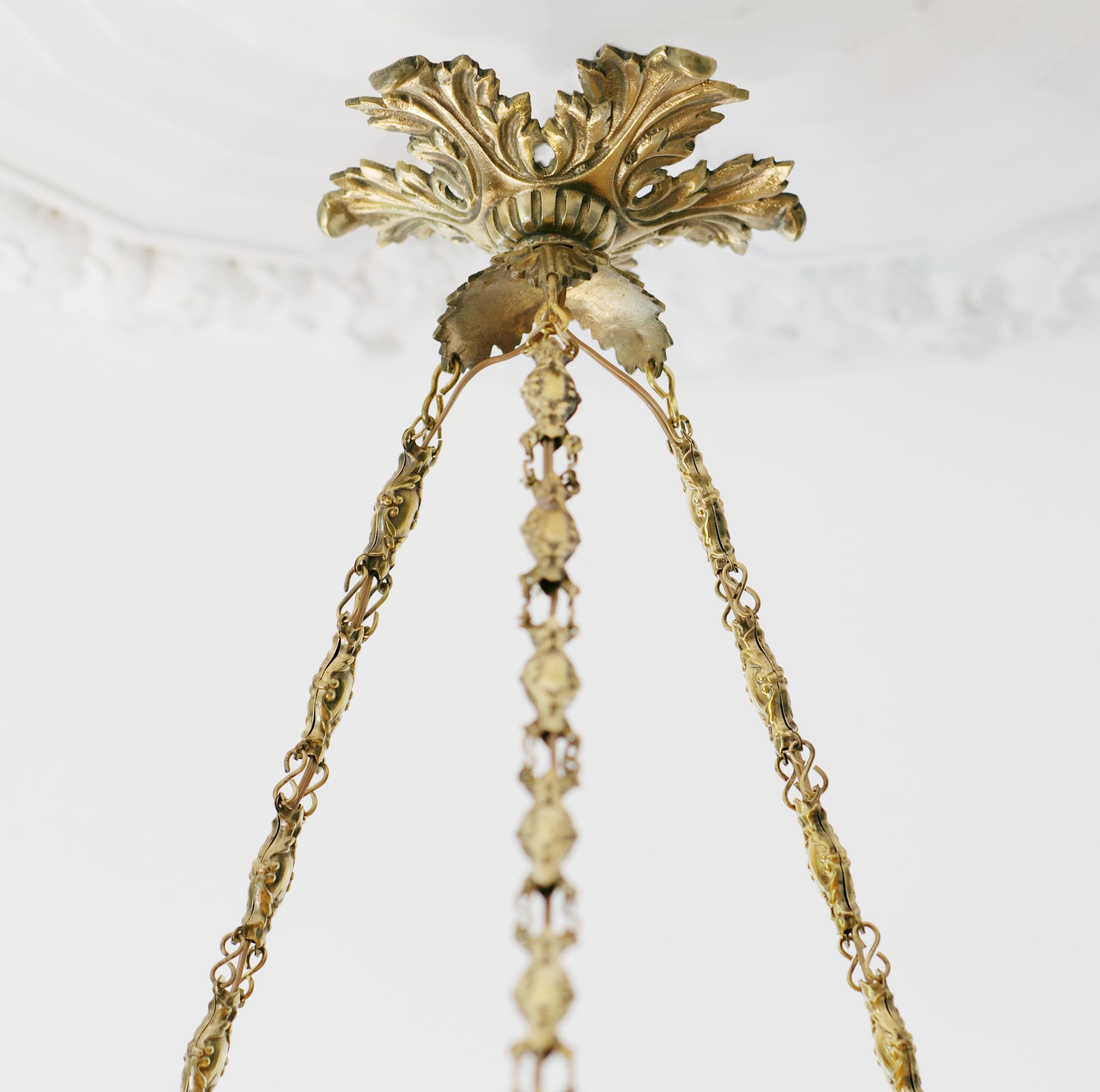 French Art Deco Alabaster Pendant Chandelier, 1910s For Sale 7