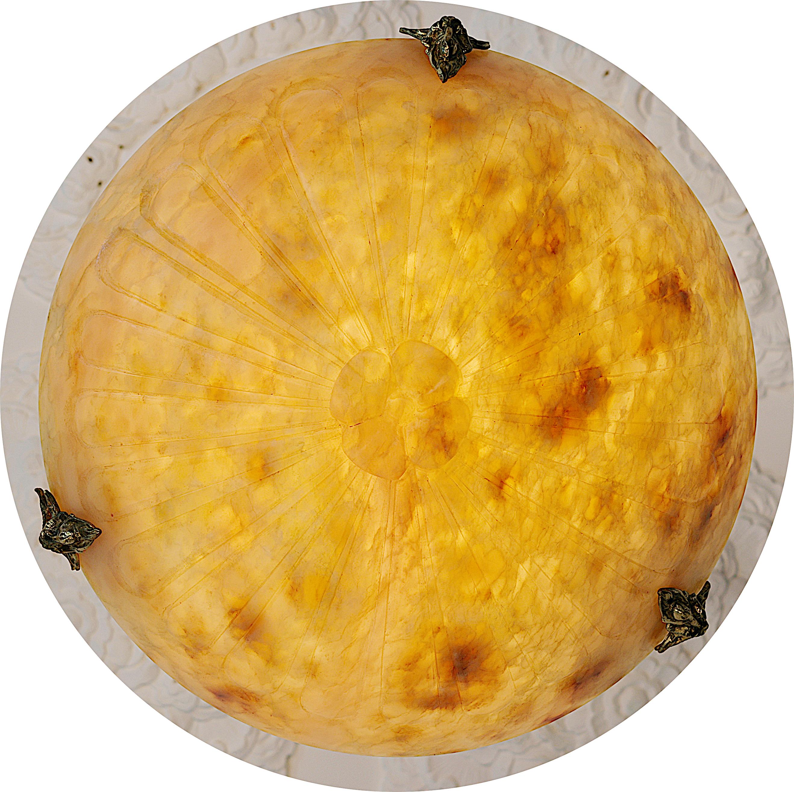 French Art Deco Alabaster Pendant Chandelier, 1910s For Sale 4