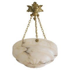 French Art Deco Alabaster Pendant Chandelier, 1920s