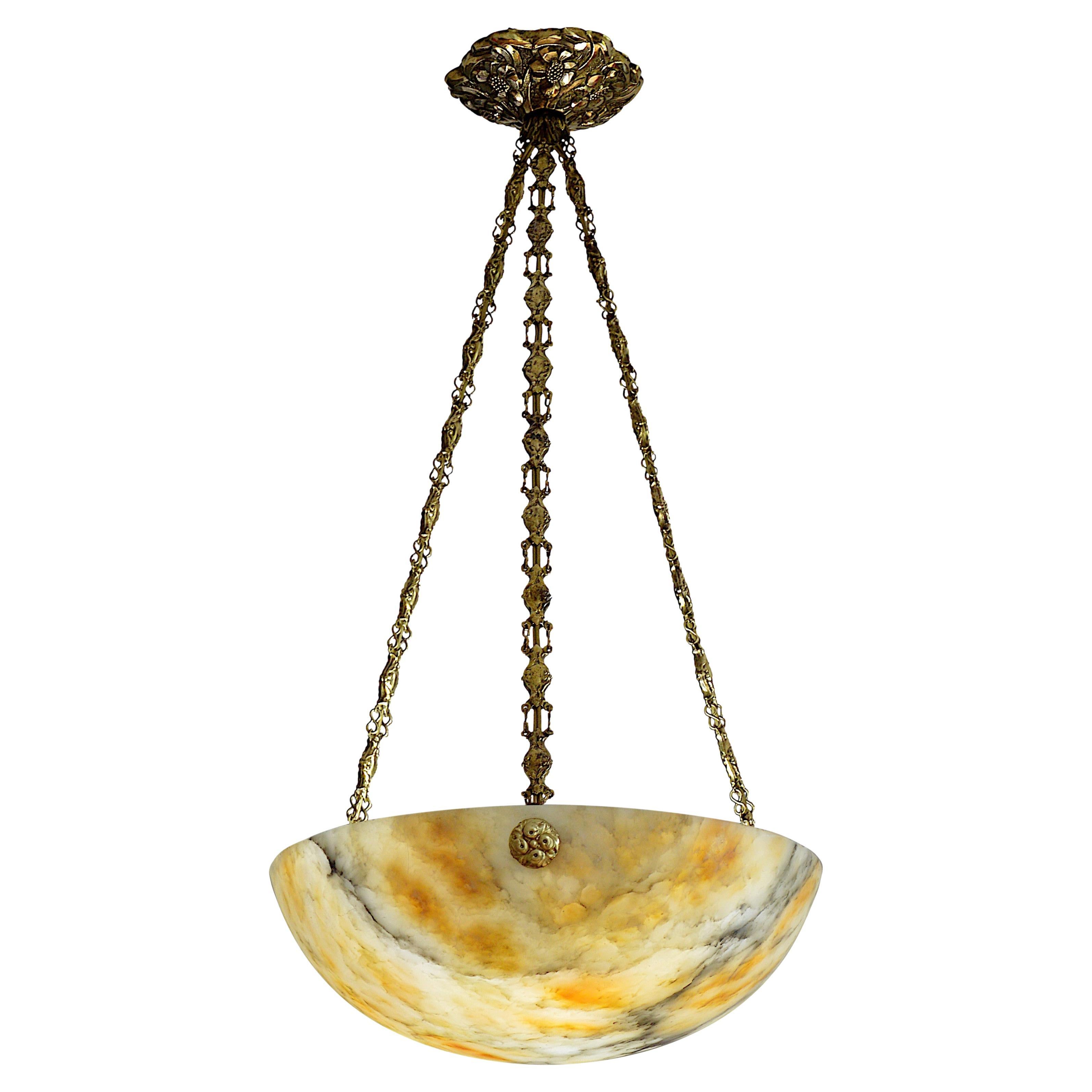 Alabaster Pendant or Bowl Chandelier with Art Deco Design at 1stDibs