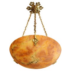 French Art Deco Alabaster Pendant Chandelier, circa 1920 French Art Deco Alabaster Pendant Chandelier, circa 1920