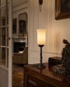 French Art Deco Alabaster & Snake Wrought-Iron Table Lamp, 1920
